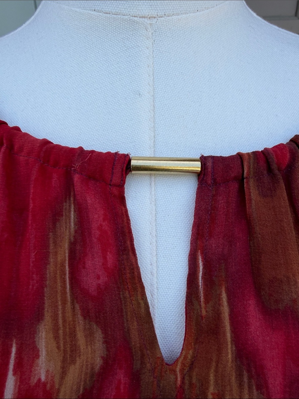 Vintage Banana Republic heritage Red and Brown Long Sleeve Tie-Waist Dress - Picture 2 of 6